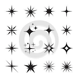 Star icons. Twinkling stars. Sparkles, shining burst. Christmas vector symbols isolated