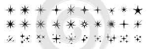 Star icons. Twinkling stars. Sparkles, shining burst. Christmas vector symbols isolated