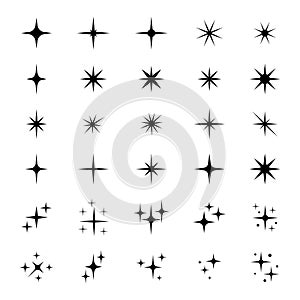 Star icons. Twinkling stars. Sparkles, shining burst. Christmas vector symbols isolated