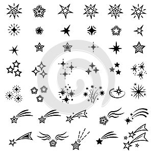 Star icons. Twinkling stars. Sparkles, shining burst. Christmas vector symbols isolated