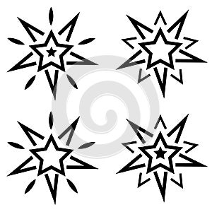 Star icons. Twinkling stars. Sparkles, shining burst. Christmas vector symbols isolated