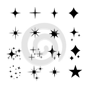 Star icons. Twinkling stars. Sparkles. shining burst. Christmas vector symbols isolated on background