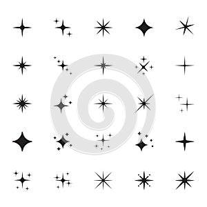 Star icons. Twinkling stars. Sparkles, shining burst. Christmas vector symbols isolated.