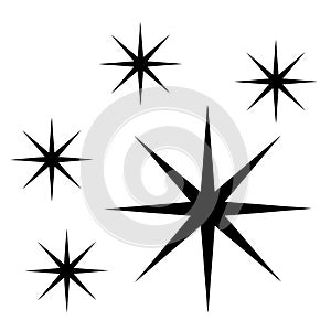 Star icons. Twinkling stars. Sparkles, shining burst. Christmas vector symbols isolated