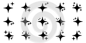 Star icons. Twinkling stars. Symbols of sparkle, glint, gleam, etc. Christmas vector symbols isolated white background.