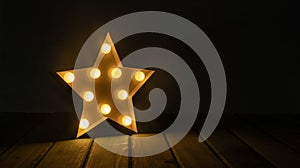 Star lamp lights on vintage wood background - celebration theme