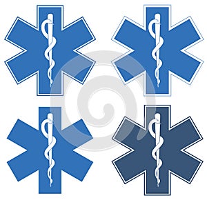 Star of Life. Blue six-pointed star in the center - the White Rod of Asclepius