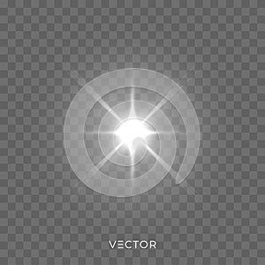 Star light shine, starlight rays lens flare effect on transparent background. Vector Christmas glitter sparkle