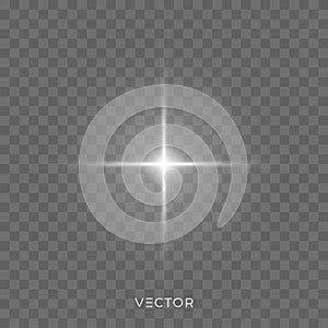 Star light, white shine glow sparks effect on transparent background. Vector bright lens flare sparkles, starlight flash