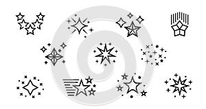 Star line set. Groups and single decorative elements for logo and greeting cards. Vector modern outline magic fantasy