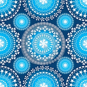 Star mandala blue bright symmetry seamless pattern