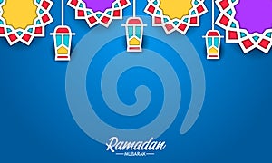 Star mandala geometrical pattern pop color with flat fanoos lantern lamp for ramadan