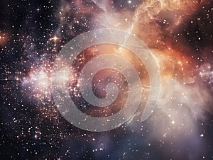 Star map overlay on an abstract dark galaxy cloud, mix of space science and digital art