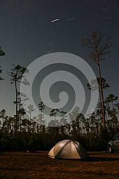 Star movements across night sky photo