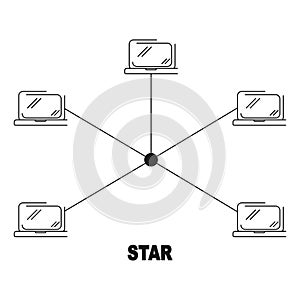 Star network topology vector black linear flat style icon