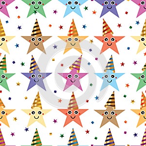 Star party hat cartoon symmetry seamless pattern