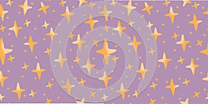 Star pattern, small and large yellow stars with noises on a purple background