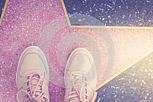 Star and pink sneakers on Hollywood Boulevard in Los Angeles