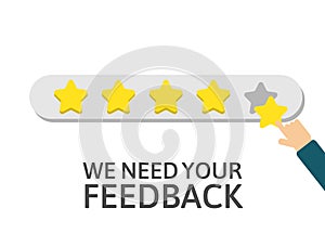 Star rating. Businessman holding a gold star in hand, to give five. Feedback concept. Happy customer, satisfaction clients. Evalua