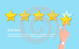 Star rating. Client feedback, customer review. Survey for marketing service. Vector fkat design photo