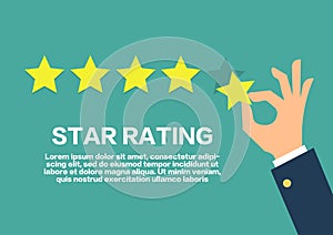 Star rating concept. Customer review give a five star. Positive