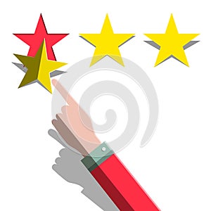 Star Rating Concept. Hand and Three Paper Cut Stars Stickers
