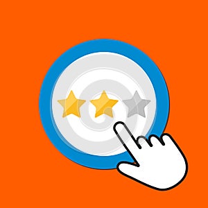 Star rating icon. Review, customer satisfaction concept. Hand Mouse Cursor Clicks the Button