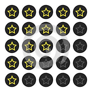 Star rating. Isolated round rough icons. Drawn by hand. Grunge, flat, brush.