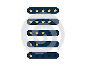 Star rating. Quality review in dark blue style. Modern flat design. Gold rank stars of feedback. Evaluation banner. Yellow stars