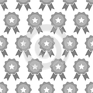 Star recommended outline vector icon. Rosette result award medal sign seamless pattern. Win prize and place service symbol