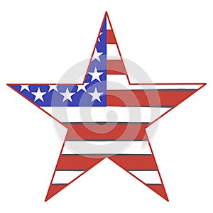 A star with a red outline. Drawing of the flag of america inside the star. Star on a white background. photo