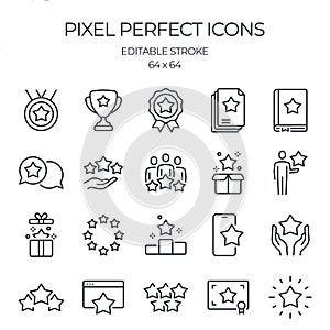 Star related editable stroke outline icons set isolated on white background flat vector illustration. Pixel perfect. 64 x 64