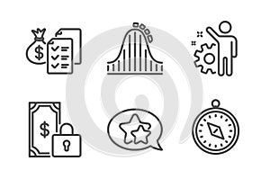 Star, Roller coaster and Employee icons set. Accounting wealth, Private payment and Travel compass signs. Vector
