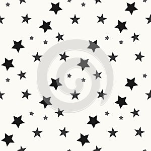 Star seamless pattern. Black and grey retro background. Chaotic elements. Abstract geometric shape texture. Effect of sky. Design