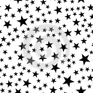 Star seamless pattern. Night, space or christmas theme. Flat vector background in black and white