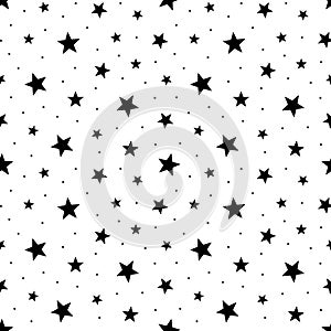 Star seamless pattern. Print starry sky. Black and white star background for prints. Vector