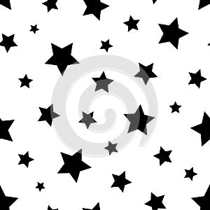 Star seamless pattern. Repeating black stars isolated on white background. Repeated simple prints for design. Abstract monocrome