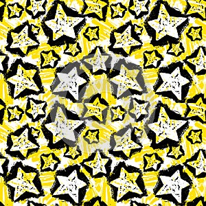 Star Seamless Pattern.Textile ink brush strokes texture in doodle grunge style.