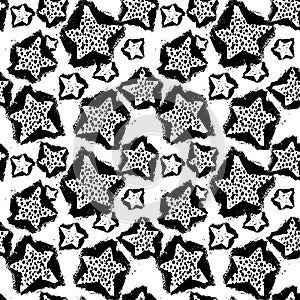 Star Seamless Pattern.Textile ink brush strokes texture in doodle grunge style.