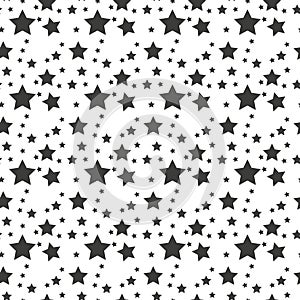 Star seamless pattern. White and black retro background. Chaotic elements. Abstract geometric shape texture. Effect of sky. Design