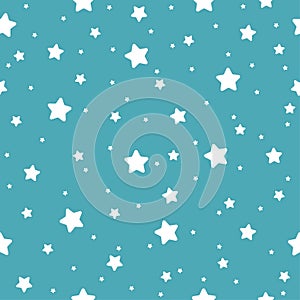 Star seamless pattern. White and blue retro background.