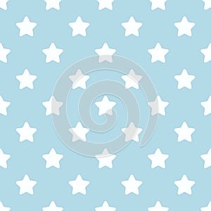 Star seamless pattern with white shapes isolated on blue background.