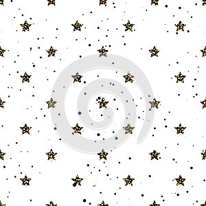 Star shape glitter gold, black and white seamless pattern.