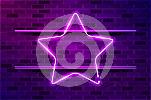 Star shape glowing purple neon sign or LED strip light. Realistic vector illustration