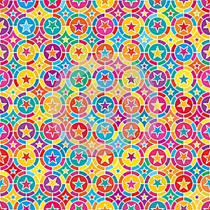 Star shape target symmetry colorful white seamless pattern