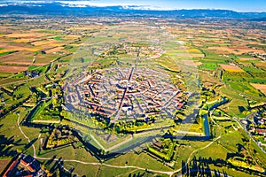 Star shape town of Palmanova defense walls and trenches aerial panoramic view photo
