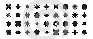 Star shape vector icon, y2k element, abstract spark symbol, glow set, geometric flower, graphic retro sticker. Cartoon black