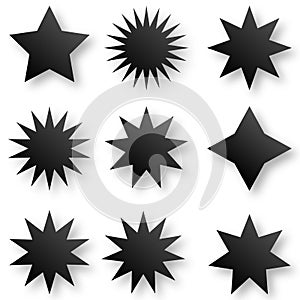 Star shaped black stamp set, vector illustration