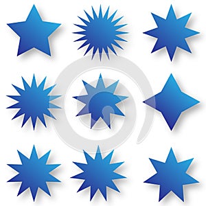 Star shaped blue sticker set, vector illustration