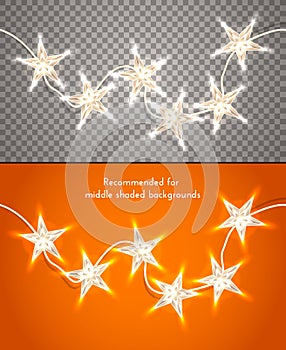 Star-shaped christmas lights on transparent background. Design element for banners, flyers and so.